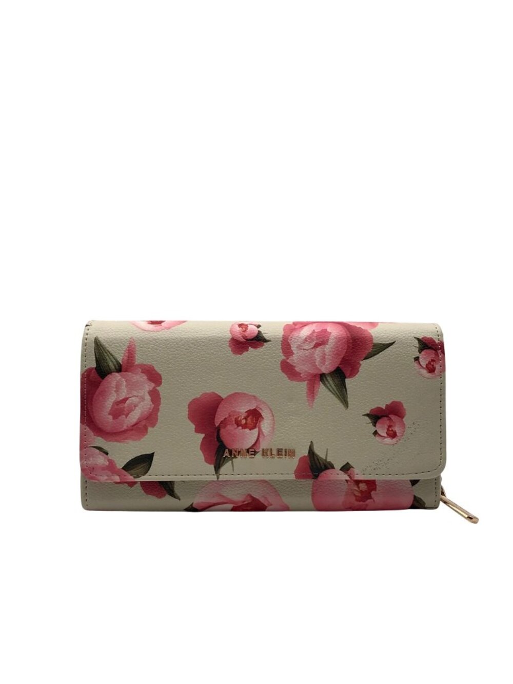 Anne Klein Cream Floral Pebbled Faux Leather Wallet Crossbody